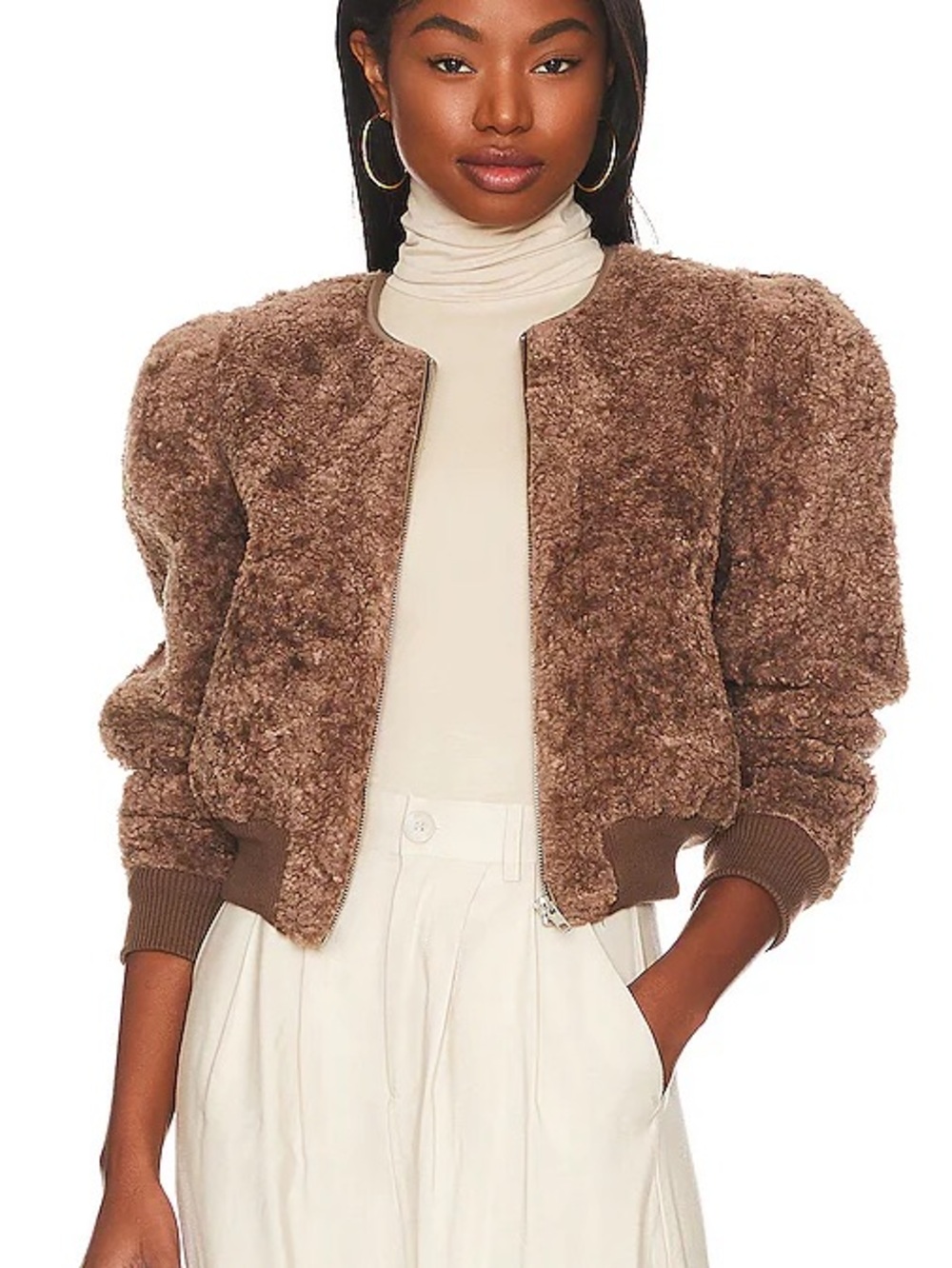 Astr The Brand Stacy Jacket in Brown Faux Shearling Bomber Jacket - Women